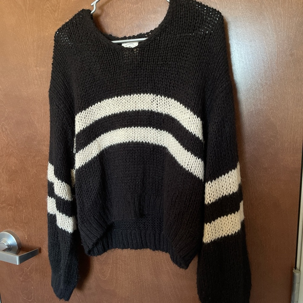 Black and White Striped Women's Sweater
